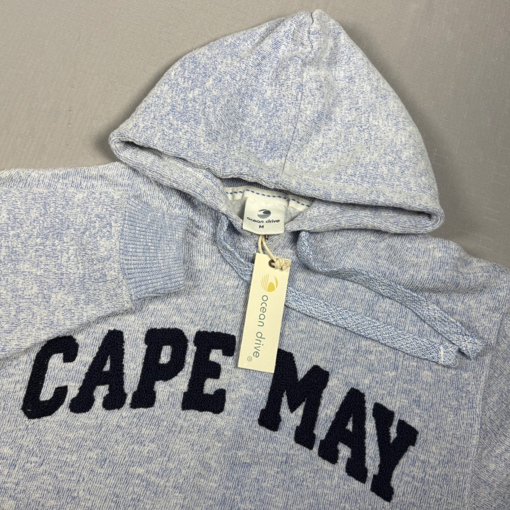 Ocean Drive Cape May Hoodie Light Blue Marled Knit Sweatshirt Medium NWT